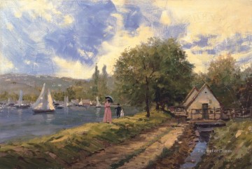 ブルック川の流れ Painting - 湖畔の散歩の自然風景